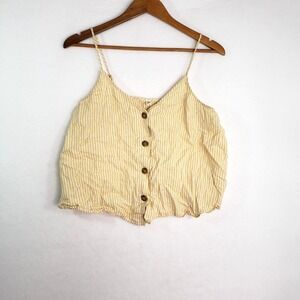 BP Striped Cami Top Womens L Yellow Button Front Cropped Linen‎ Blend Sleeveless